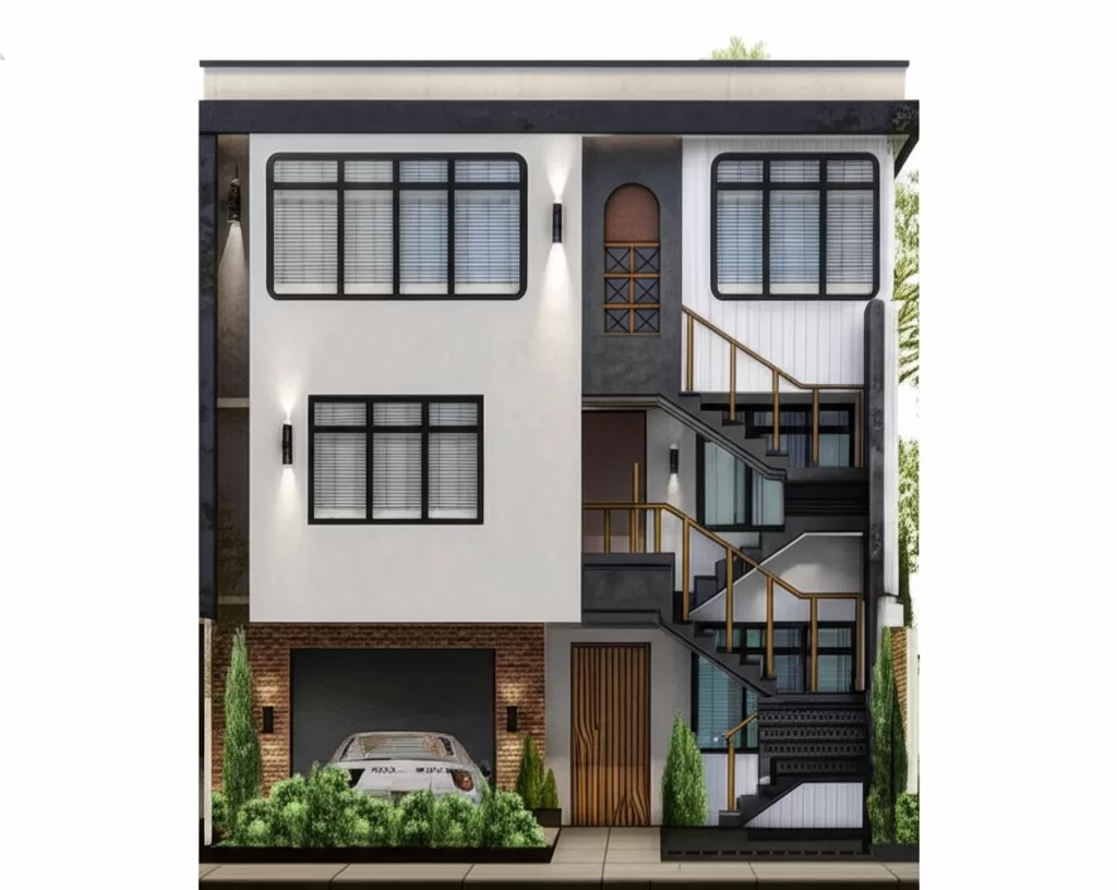 ᐈ Plano de Casa 8x20 metros de 3 Pisos │con Garaje y Jardin, image size:1024x816