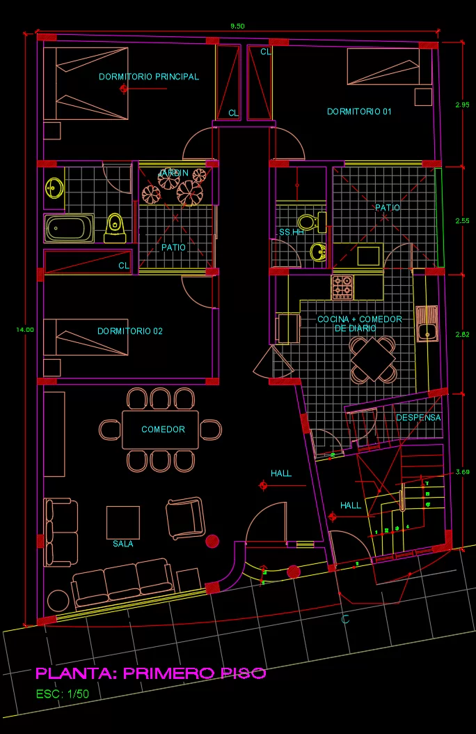plano de casa 10x14 metros 3 pisos