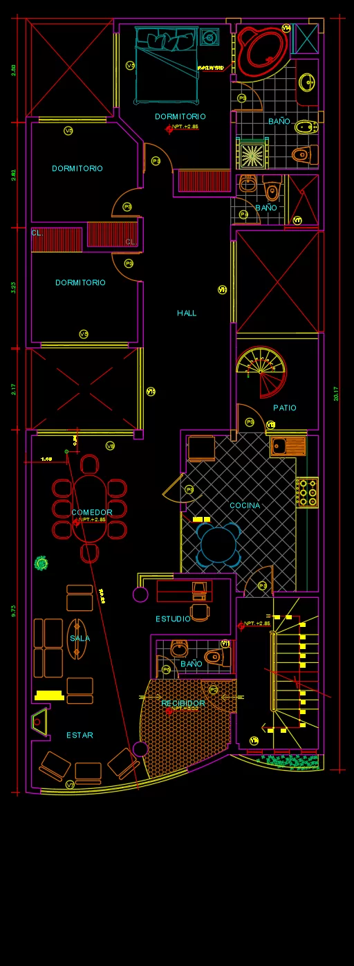 plano casa 8x24 metros 3 pisos