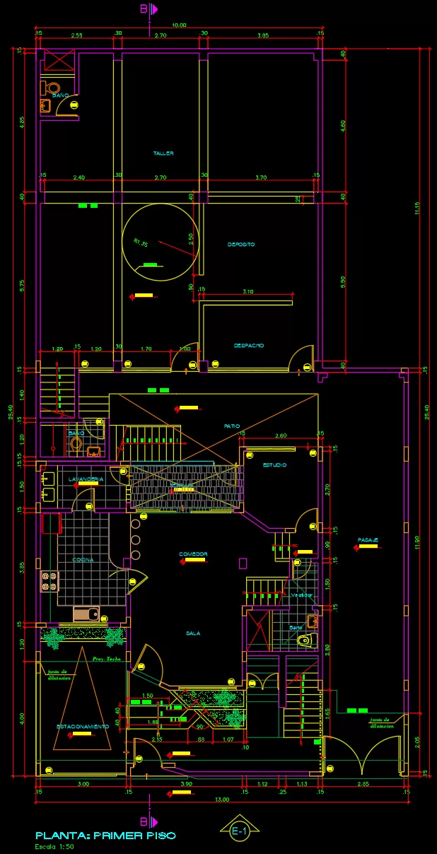 plano de casa 13x25m