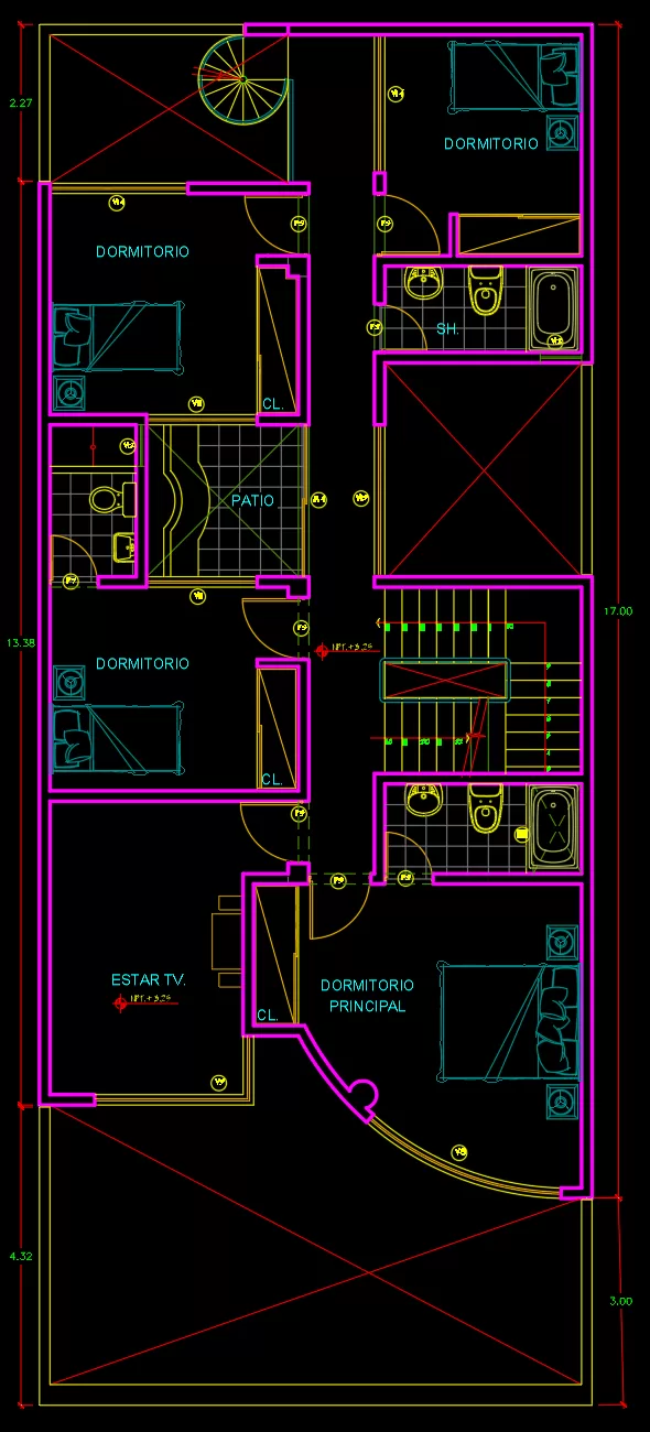 Plano de Casa 8 x 20 metros de 2 pisos con Pergola