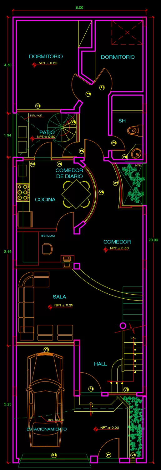 plano de casa 6 x 20 metros