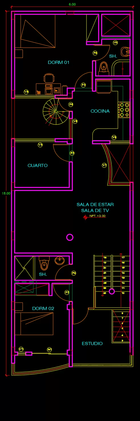 plano de casa 6x20m