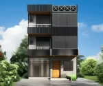 fachada de casa de 3 pisos de 6x20m