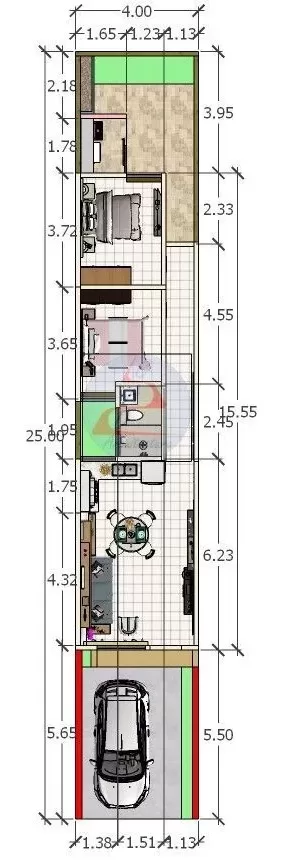 plano de casa estrecho y largo